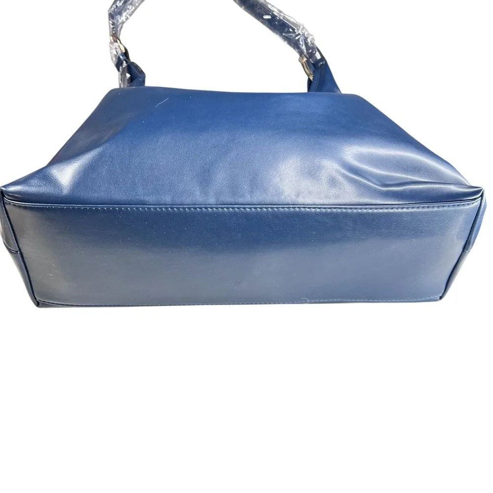 K Carroll Brit Hobo Shoulder Bag Navy Blue Faux Leather Zipper Pocket NWT